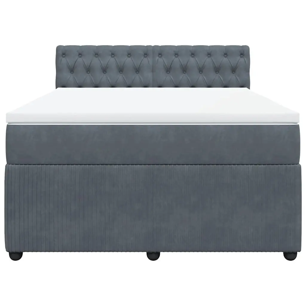 Queen Box Spring Bed for Bedroom with Pocket Mattress Velvet Grey Upholstered Frame