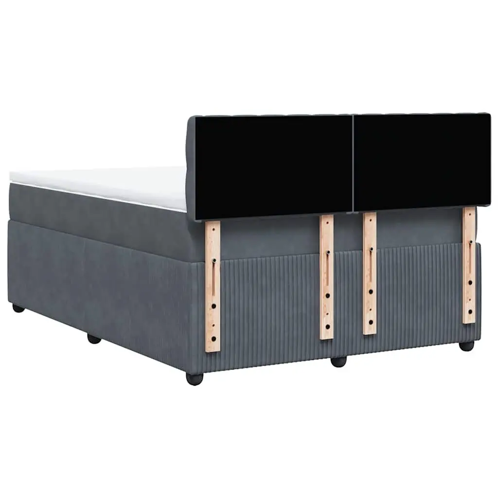 Queen Box Spring Bed for Bedroom with Pocket Mattress Velvet Grey Upholstered Frame