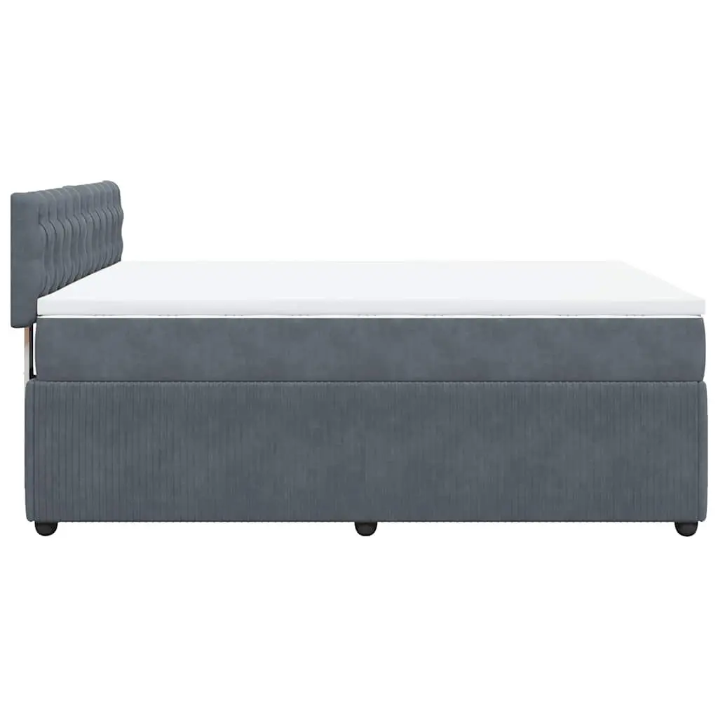 Queen Box Spring Bed for Bedroom with Pocket Mattress Velvet Grey Upholstered Frame