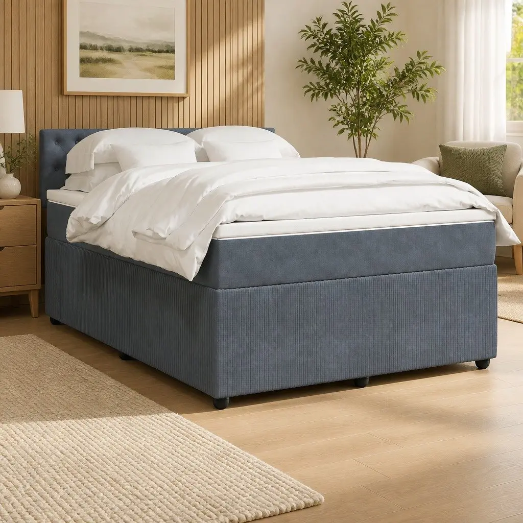 Queen Box Spring Bed with Pocket Mattress Grey Velvet Upholstered Frame