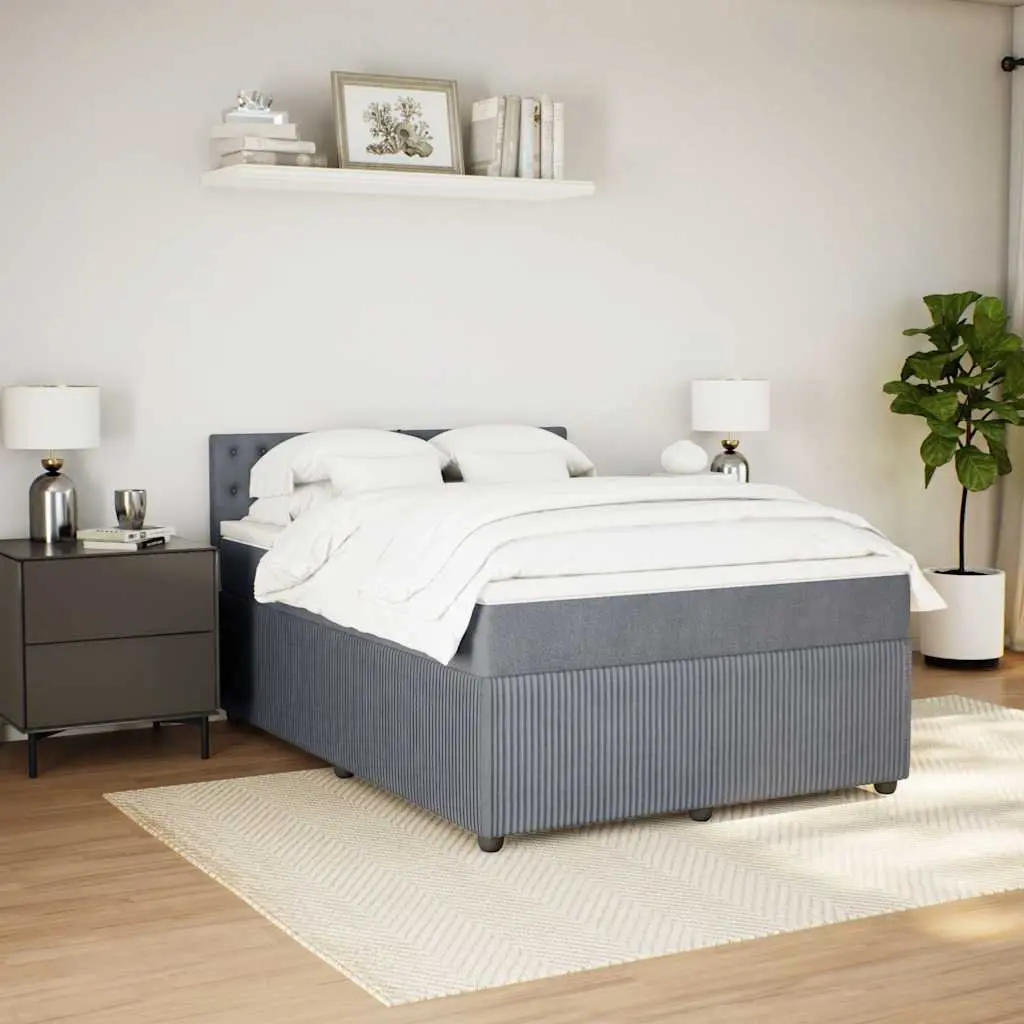 Queen Box Spring Bed with Pocket Mattress Grey Velvet Upholstered Frame