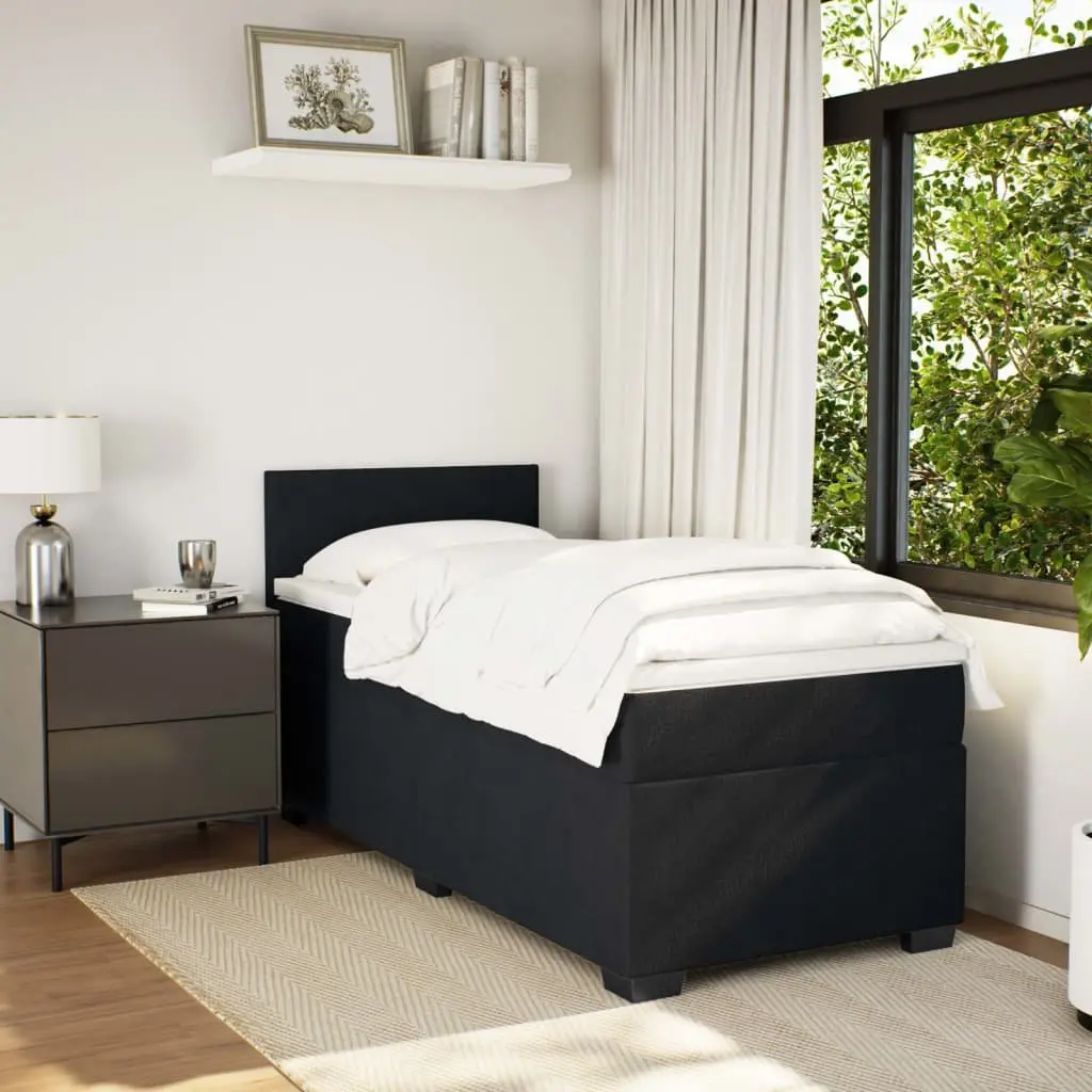 King Single Box Spring Bed with Pocket Spring Mattress LED Lights Black Fabric