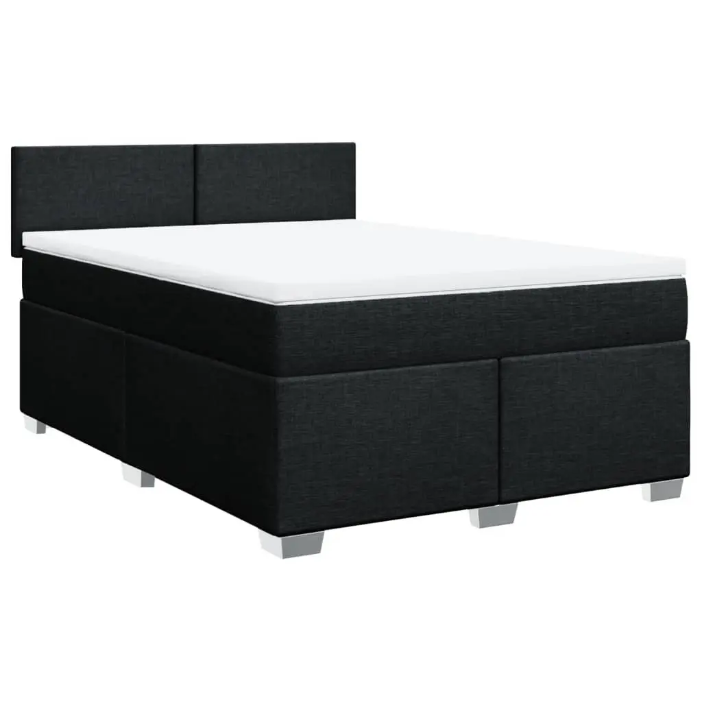 Double Box Spring Bed with Pocket Spring Mattress LED Lights Black Fabric