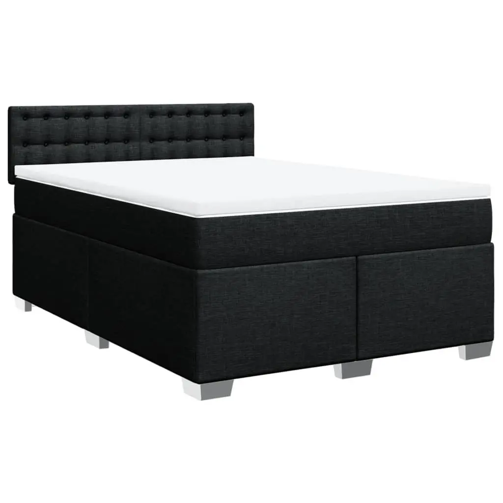 Double Box Spring Bed with Pocket Spring Mattress LED Lights Black Fabric