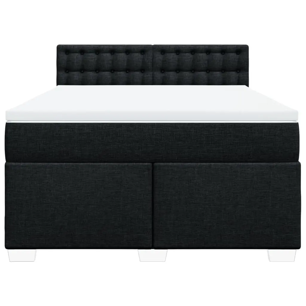 Double Box Spring Bed with Pocket Spring Mattress LED Lights Black Fabric
