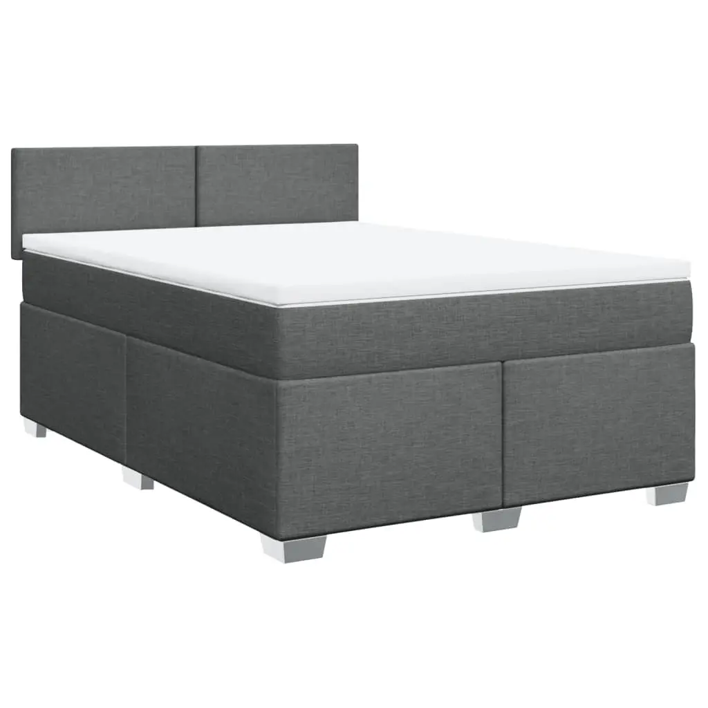Queen Box Spring Bed with Pocket Spring Mattress LED Light Grey Fabric Bedroom