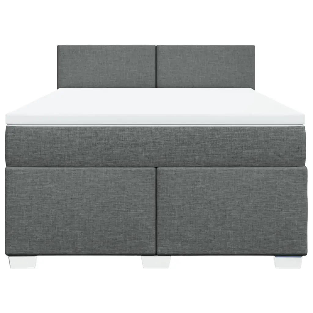 Queen Box Spring Bed with Pocket Spring Mattress LED Light Grey Fabric Bedroom