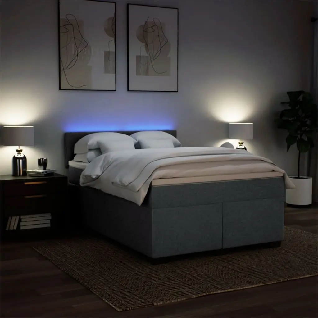 Queen Box Spring Bed with Pocket Sprung Mattress LED Lights Grey Fabric