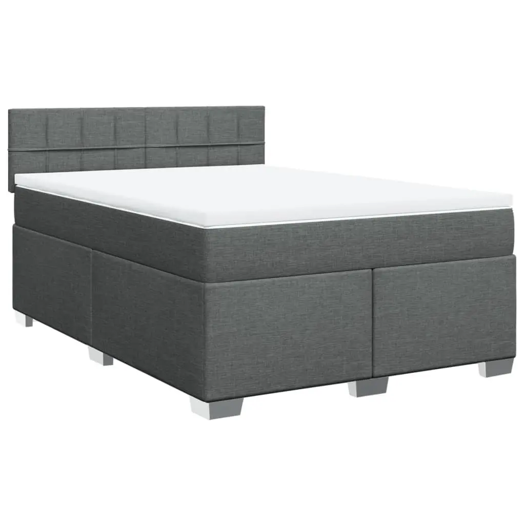 Queen Box Spring Bed with Pocket Sprung Mattress LED Lights Grey Fabric