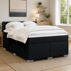 Queen Box Spring Bed with Pocket Sprung Mattress LED Lights Black Fabric