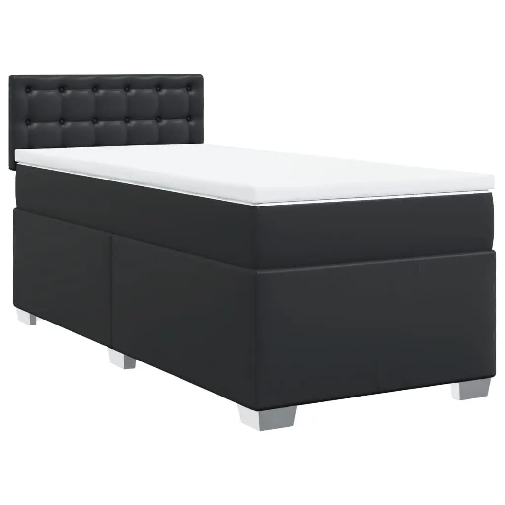 King Single Bed with Pocket Spring Mattress Black Faux Leather and LED Lighting