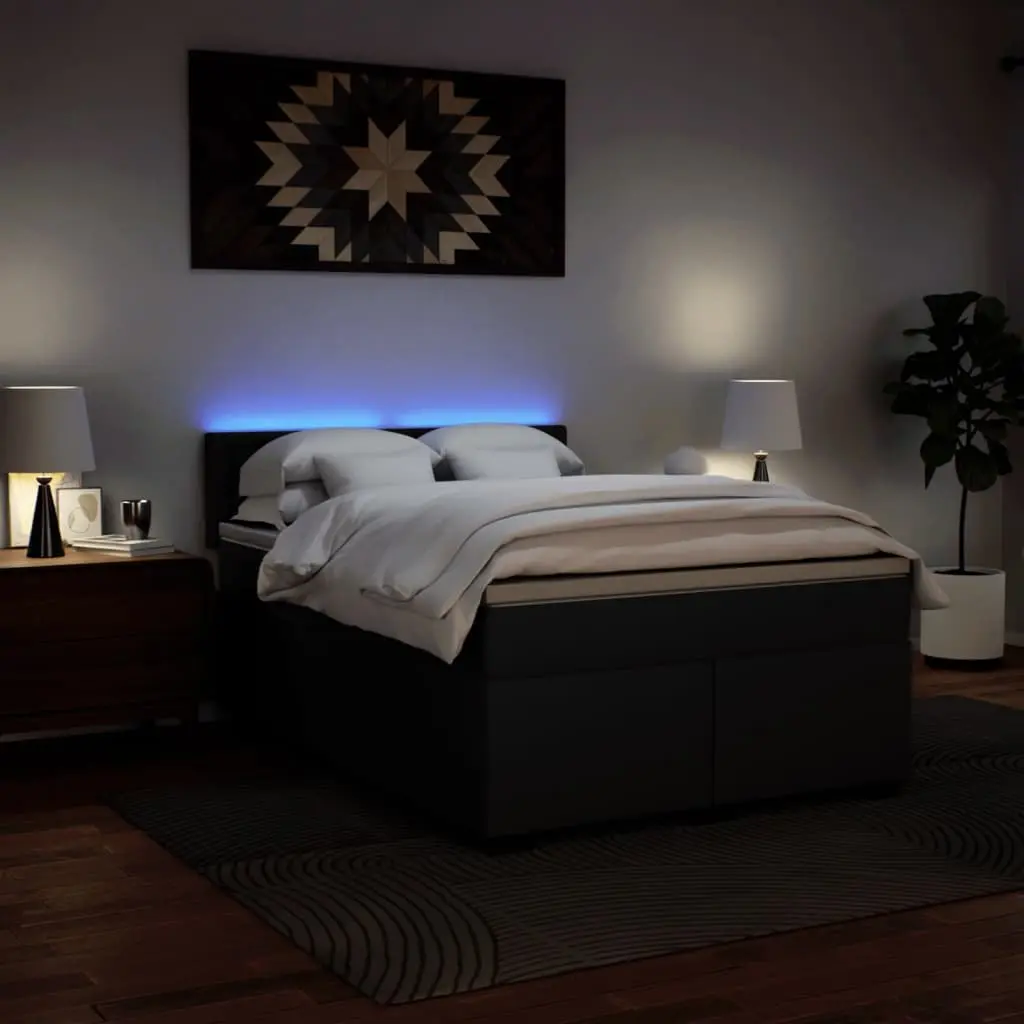 Queen Box Spring Bed with Pocket Sprung Mattress LED Lights Black Faux Leather