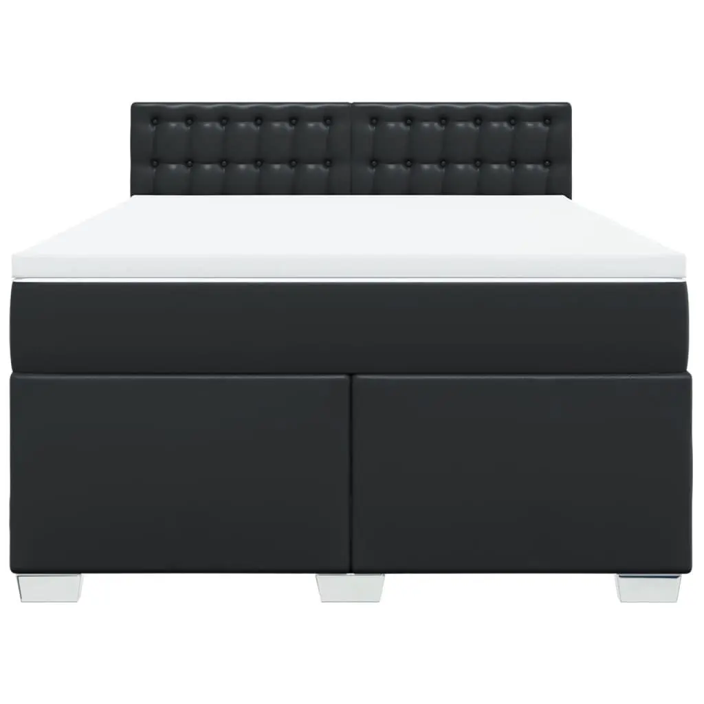 Queen Box Spring Bed with Pocket Sprung Mattress LED Lights Black Faux Leather