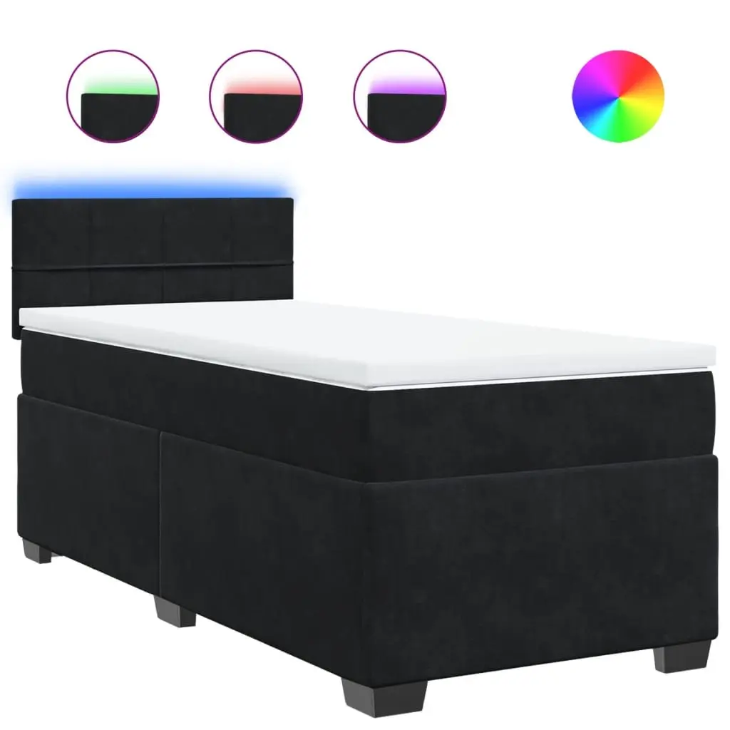 Box Spring Bed with Pocket Spring Mattress for Bedroom King Single Size Black Velvet