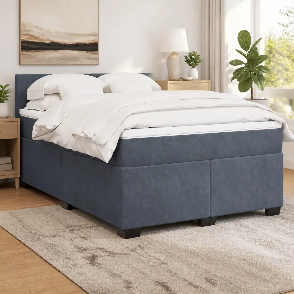 Double Box Spring Bed with LED Grey Frame