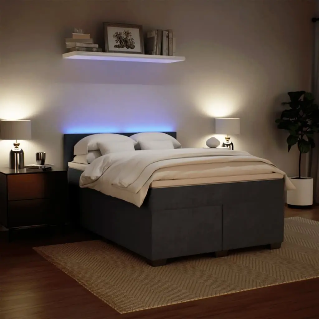 Double Box Spring Bed with LED Grey Frame