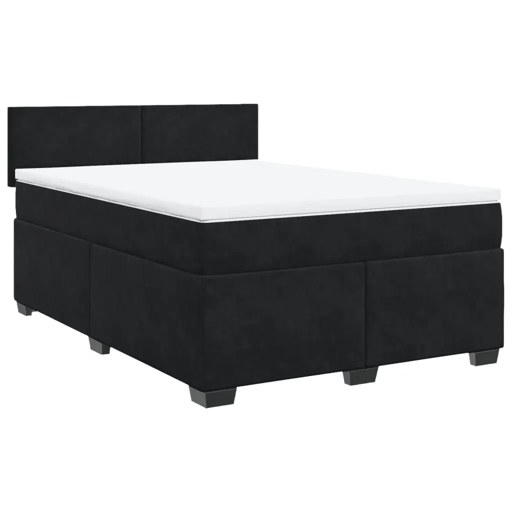 Double Box Spring Bed with Pocket Spring Mattress LED Lights Black Velvet
