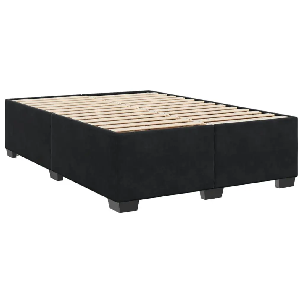 Double Box Spring Bed with Pocket Spring Mattress LED Lights Black Velvet