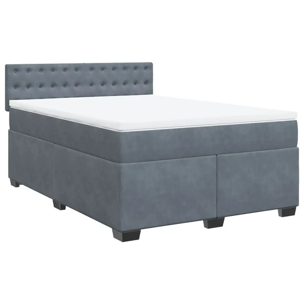 Box Spring Bed Double Grey Velvet with Pocket Mattress LED Lights USB