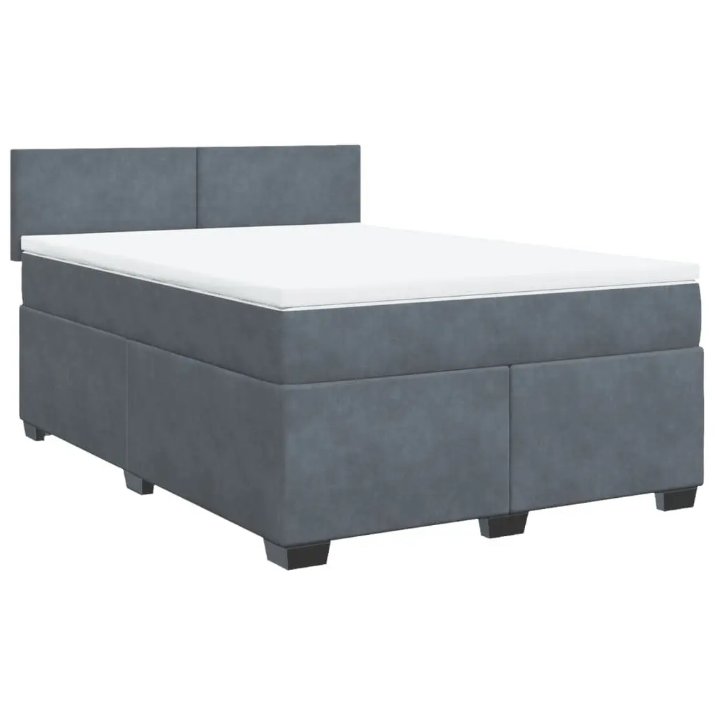 Box Spring Bed with Mattress Queen Size Dark Grey Velvet Fabric LED Lights