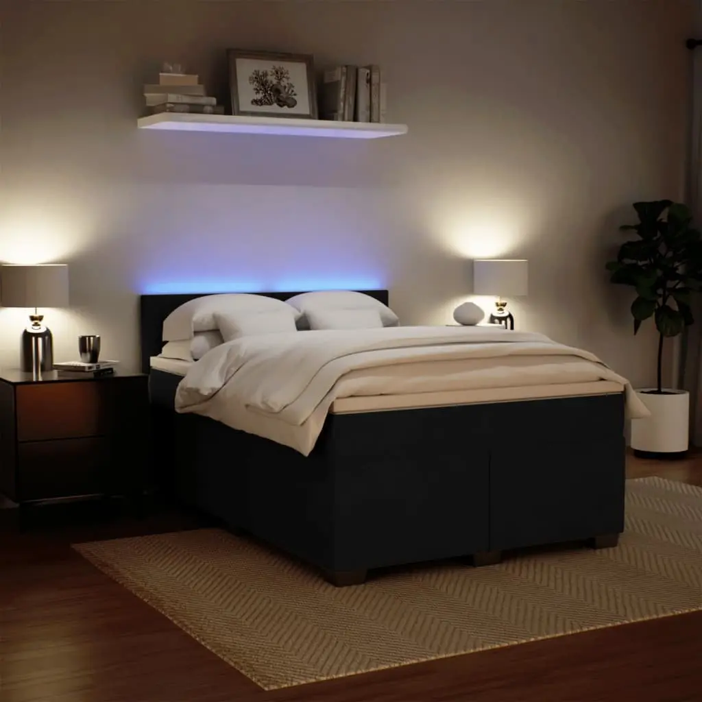 Queen Box Spring Bed with Pocket Spring Mattress Velvet Upholstered LED Lights