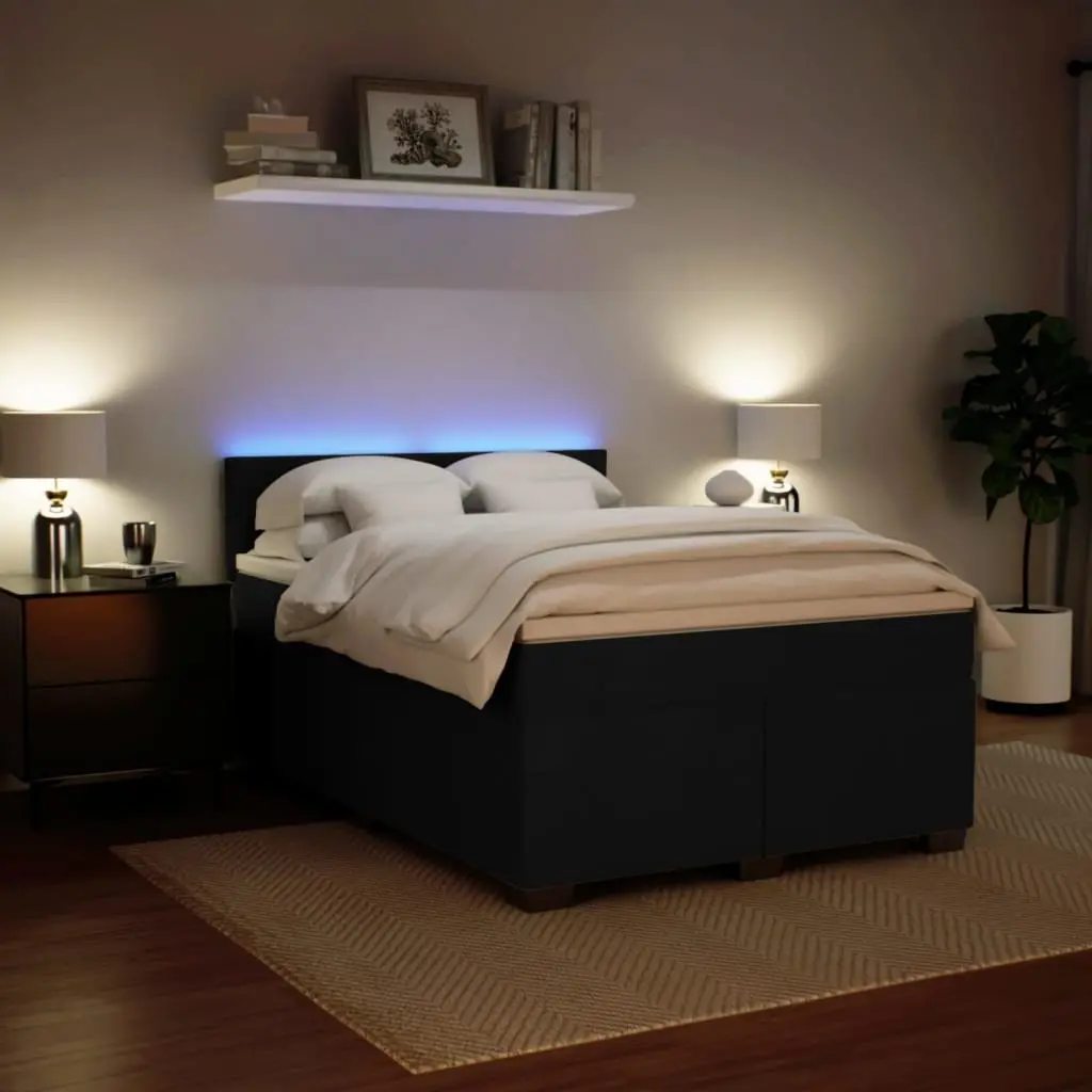 Queen Box Spring Bed with Pocket Spring Mattress LED Lights Black Velvet