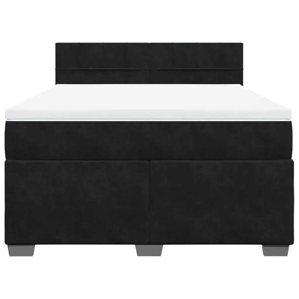 Queen Box Spring Bed with Pocket Spring Mattress LED Lights Black Velvet