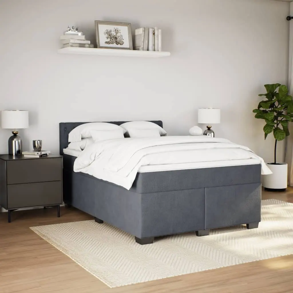Queen Box Spring Bed with Pocket Spring Mattress LED Lights Grey Velvet