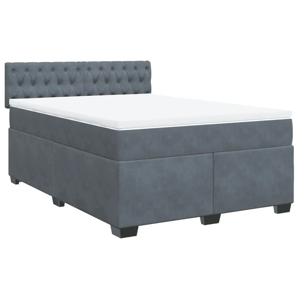 Queen Box Spring Bed with Pocket Spring Mattress LED Lights Grey Velvet