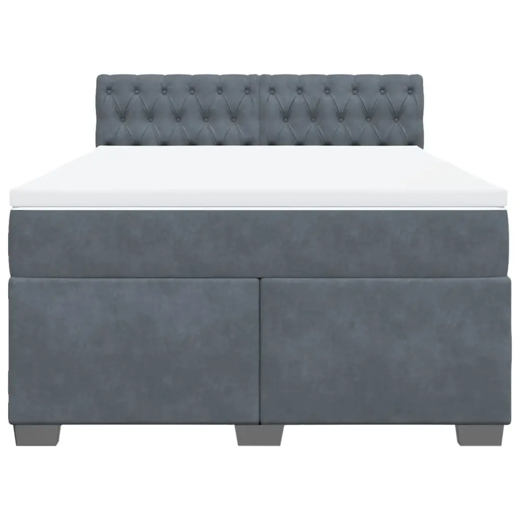 Queen Box Spring Bed with Pocket Spring Mattress LED Lights Grey Velvet