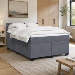 Queen Size Box Spring Bed with Pocket Sprung Mattress Grey Velvet LED Lights
