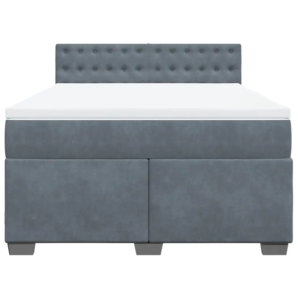 Box Spring Bed with Pocket Sprung Mattress for Bedroom Queen Size Grey Velvet with LED Lights