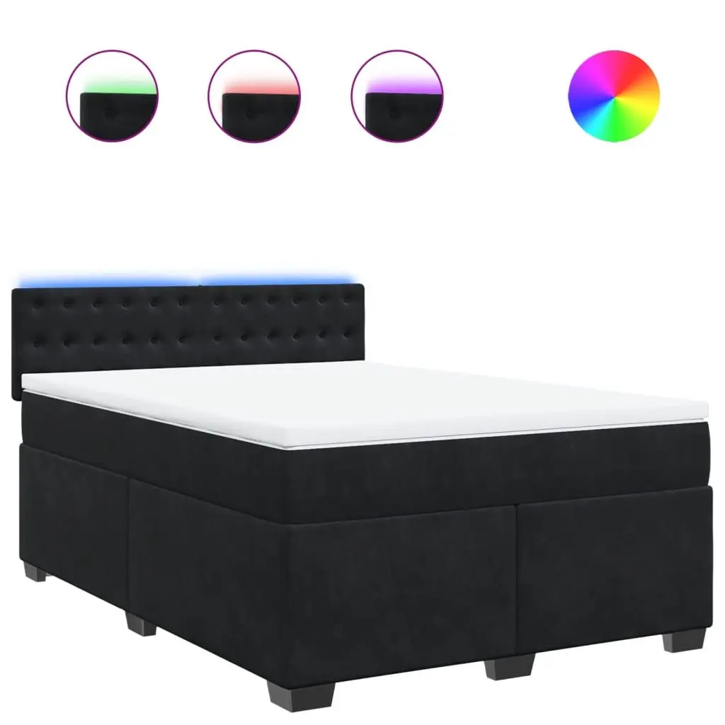 Queen Box Spring Bed with Pocket Sprung Mattress LED Lights Black Velvet