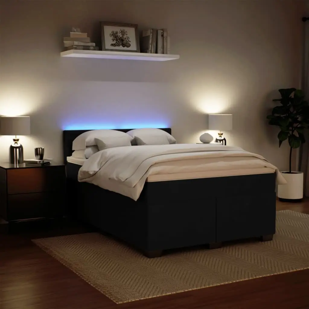 Queen Box Spring Bed with Pocket Sprung Mattress LED Lights Black Velvet