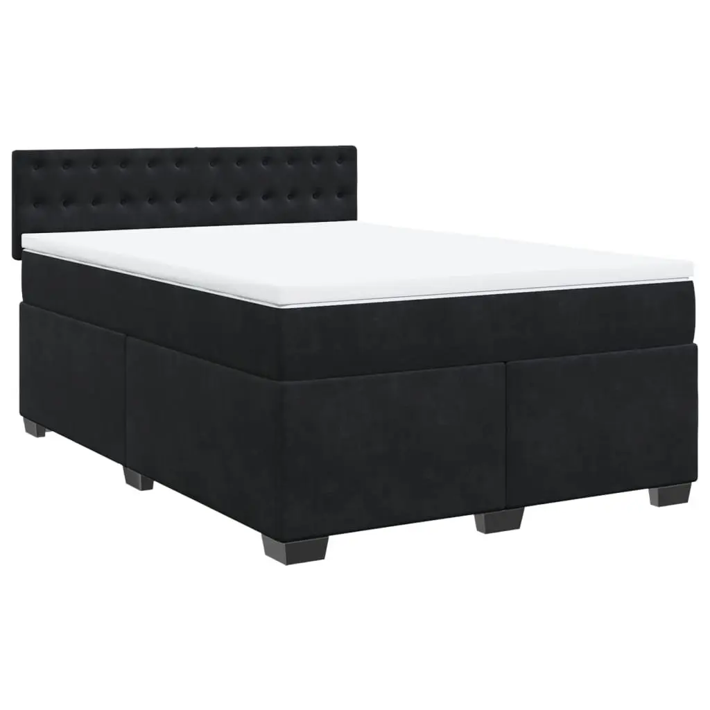 Queen Box Spring Bed with Pocket Sprung Mattress LED Lights Black Velvet
