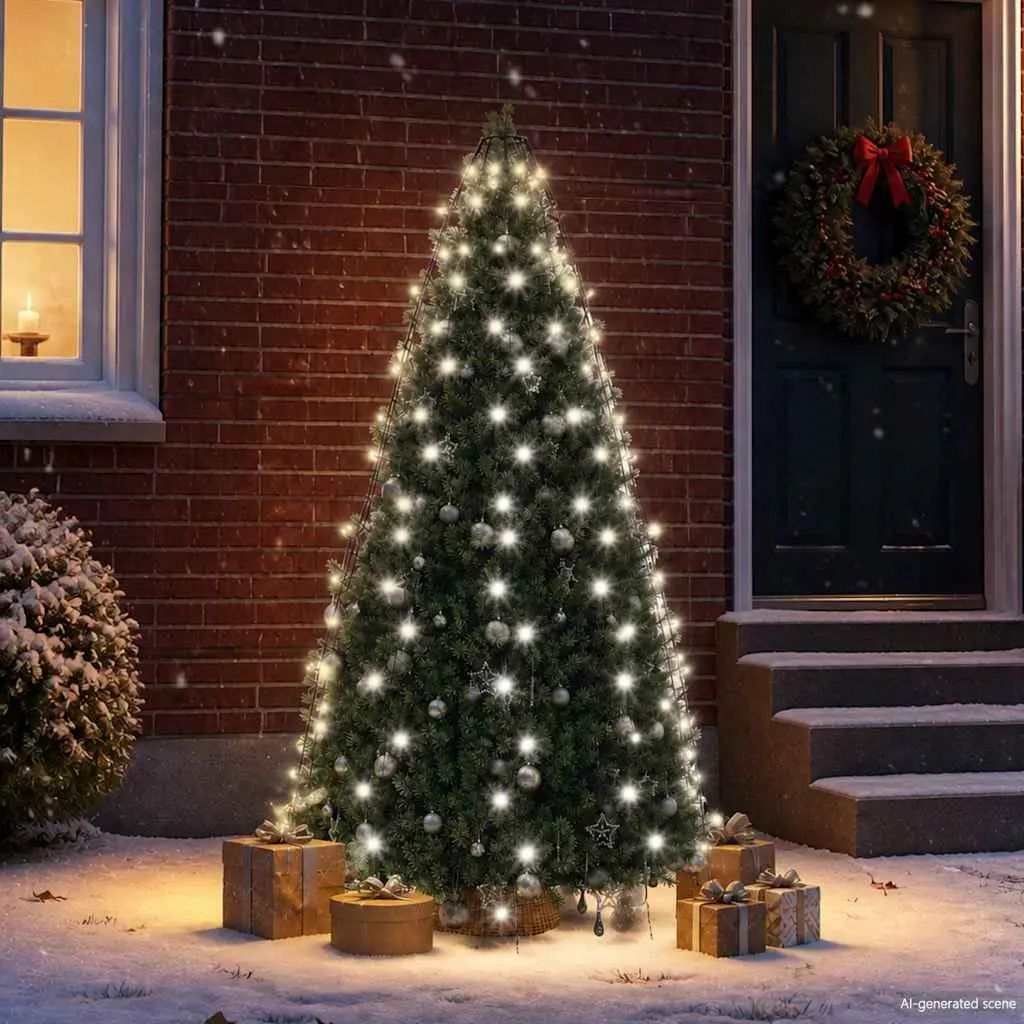 Christmas Tree Net Lights Indoor Outdoor 180cm Cold White 180 LEDs 8 Effects