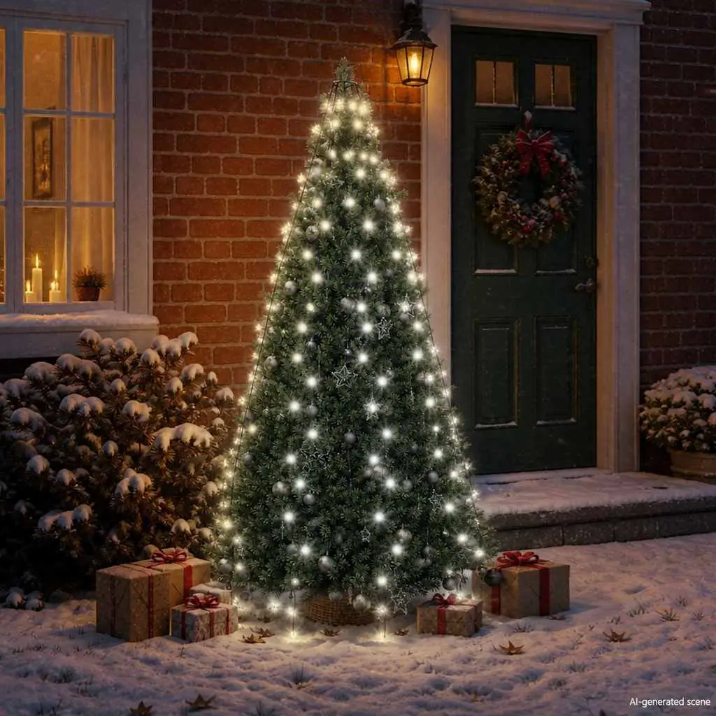 LED Net Lights for Christmas Tree Indoor Outdoor 210cm Cold White 210 LEDs 8 Effects
