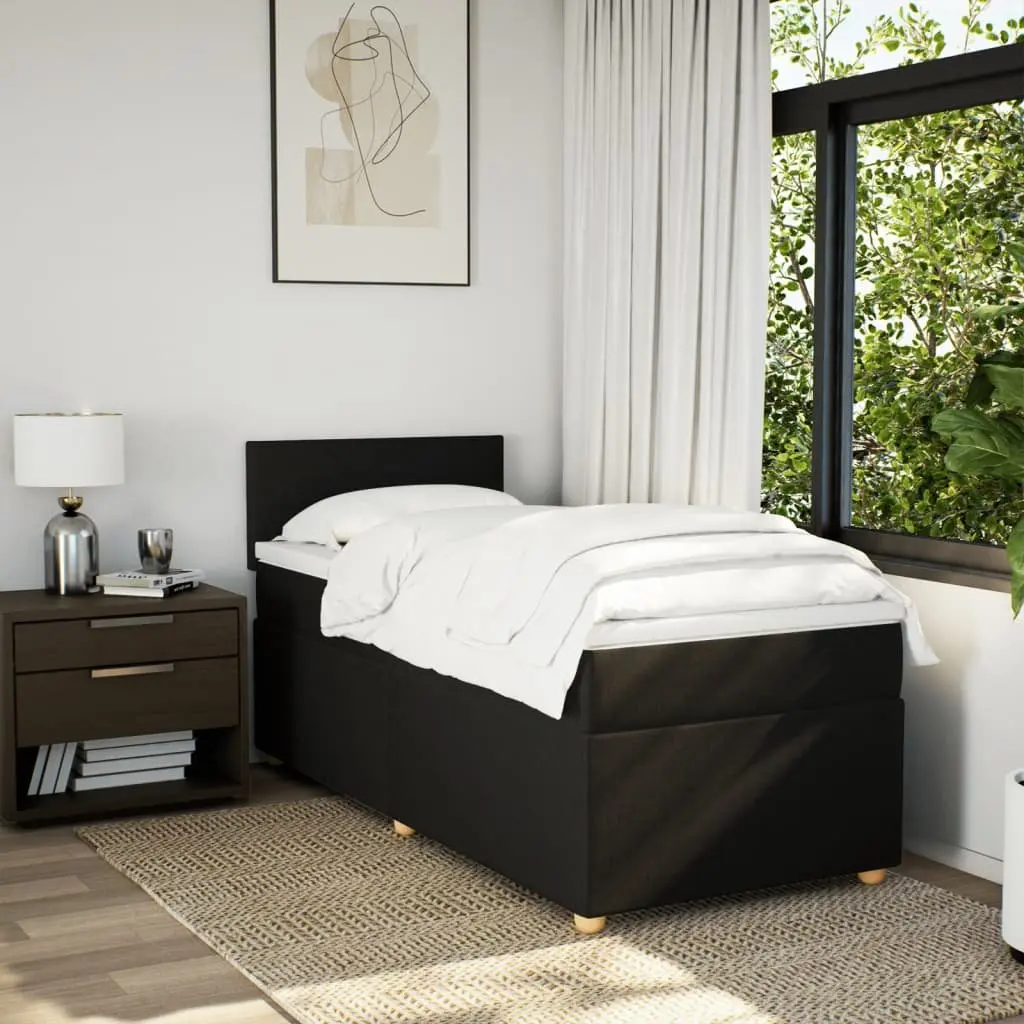 Box Spring Bed King Single with Pocket Spring Mattress and LED Lights Black Fabric