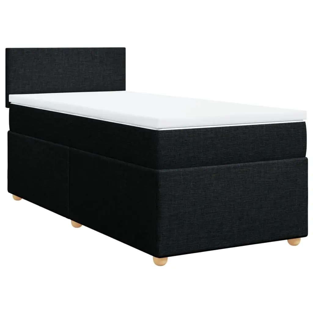Box Spring Bed King Single with Pocket Spring Mattress and LED Lights Black Fabric