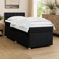Box Spring Bed with Pocket Spring Mattress LED Lights Black King Single Fabric