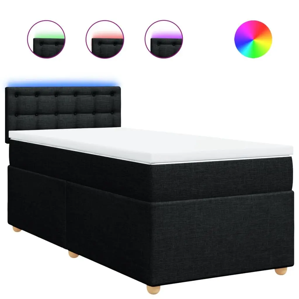 Box Spring Bed with Pocket Spring Mattress LED Lights Black King Single Fabric