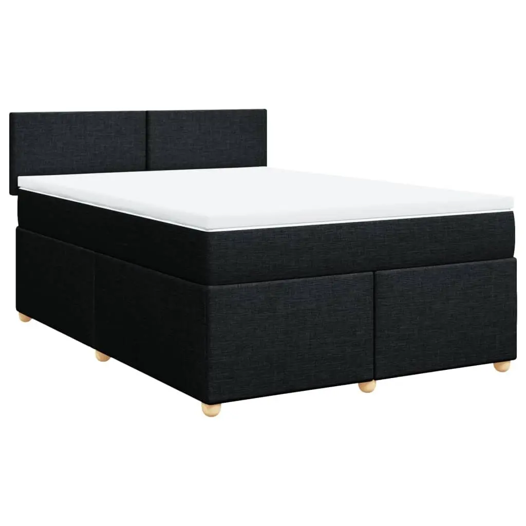 Double Box Spring Bed with Pocket Spring Mattress LED Lights Black Fabric