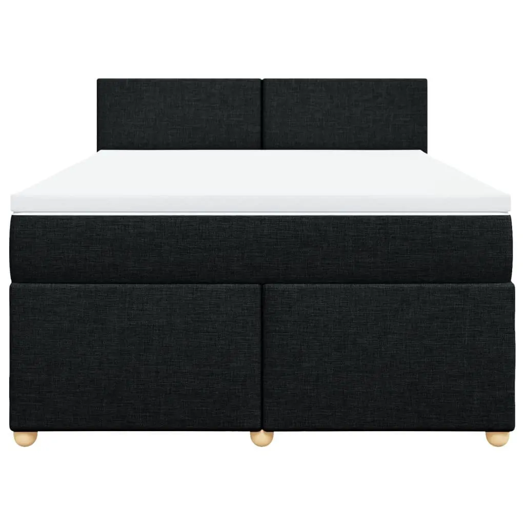 Double Box Spring Bed with Pocket Spring Mattress LED Lights Black Fabric
