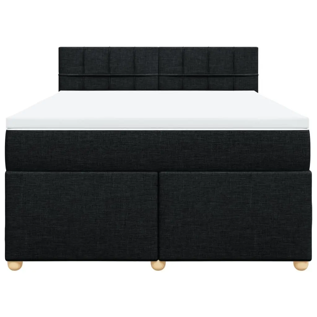 Double Box Spring Bed with Mattress for Bedroom Black Fabric Size with LED Lights