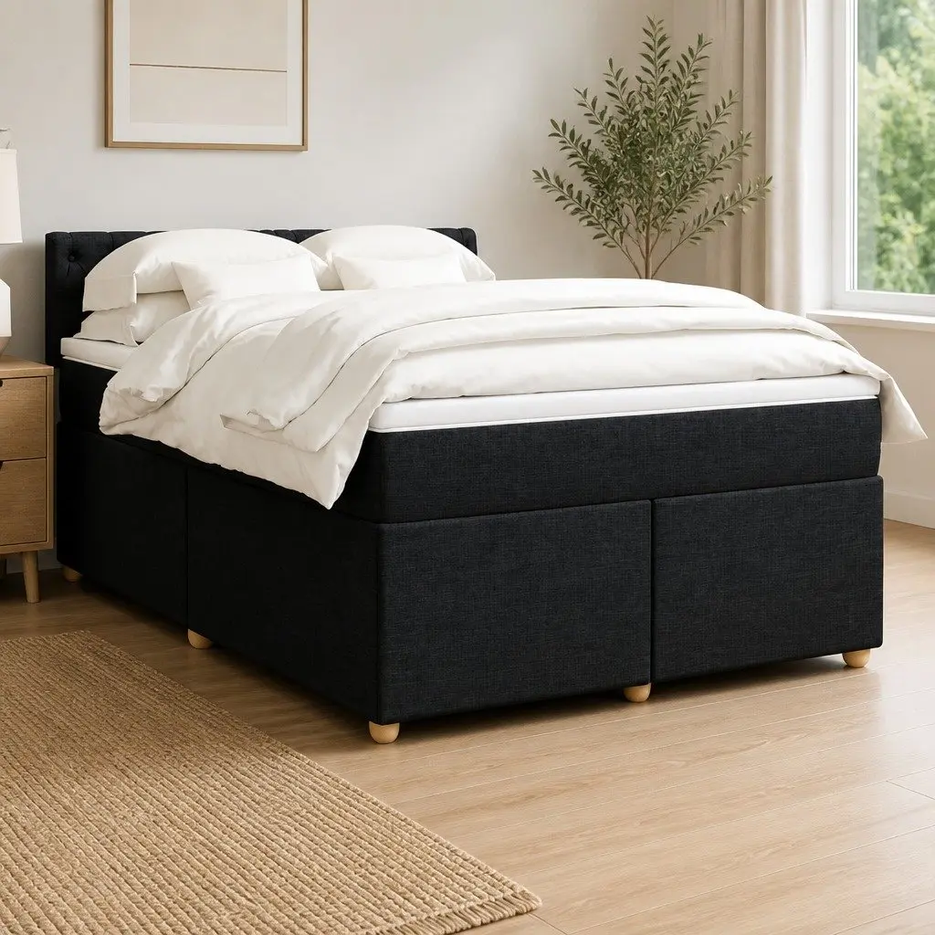 Double Bed with Pocket Sprung Mattress and Adjustable LED Lights Black Fabric