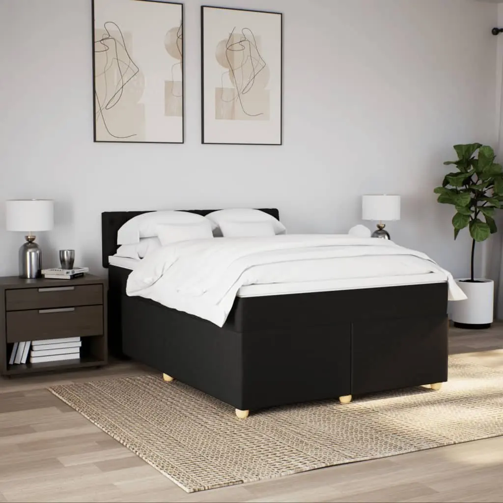 Double Bed with Pocket Sprung Mattress and Adjustable LED Lights Black Fabric