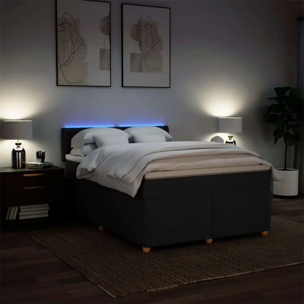 Double Bed with Pocket Sprung Mattress and Adjustable LED Lights Black Fabric