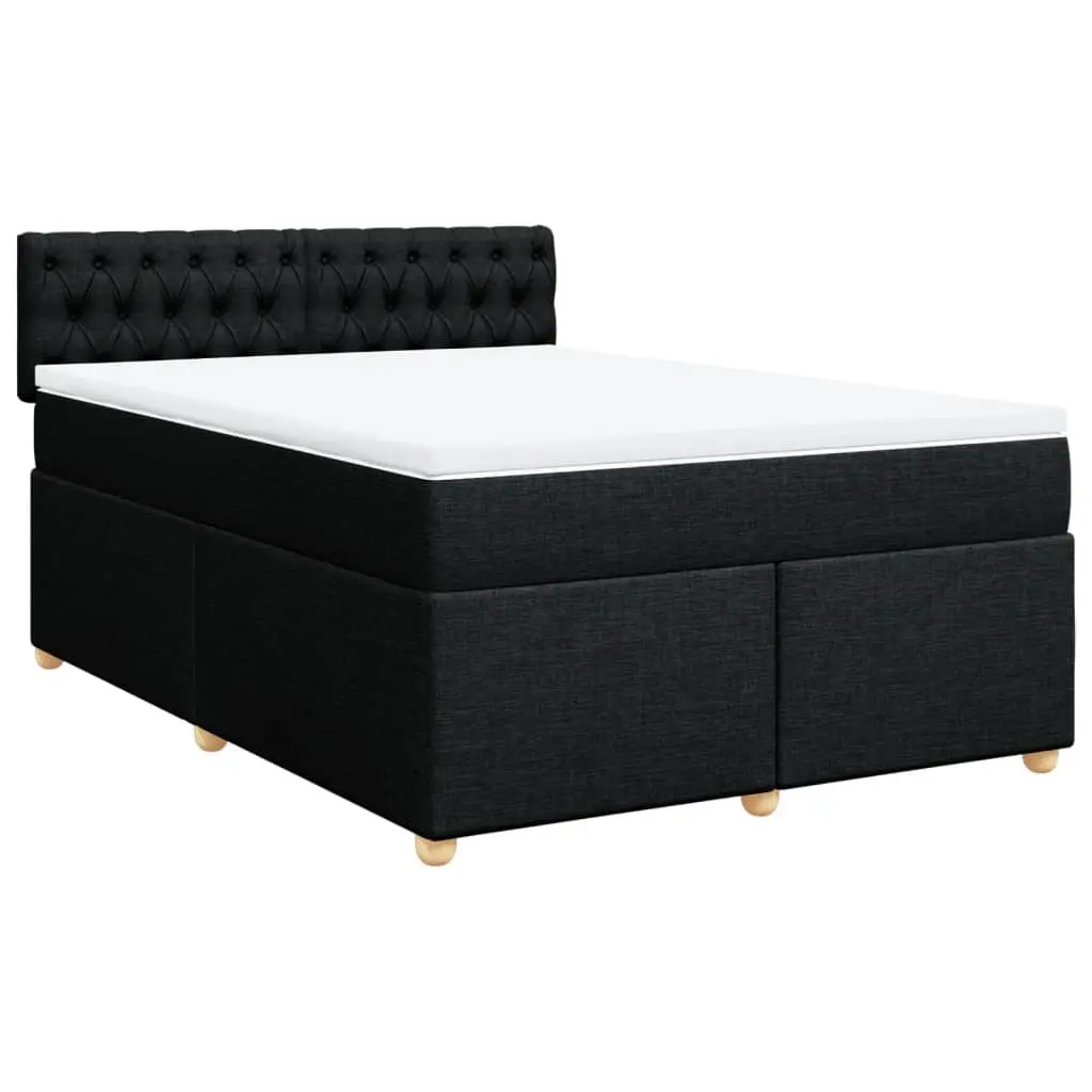 Double Bed with Pocket Sprung Mattress and Adjustable LED Lights Black Fabric