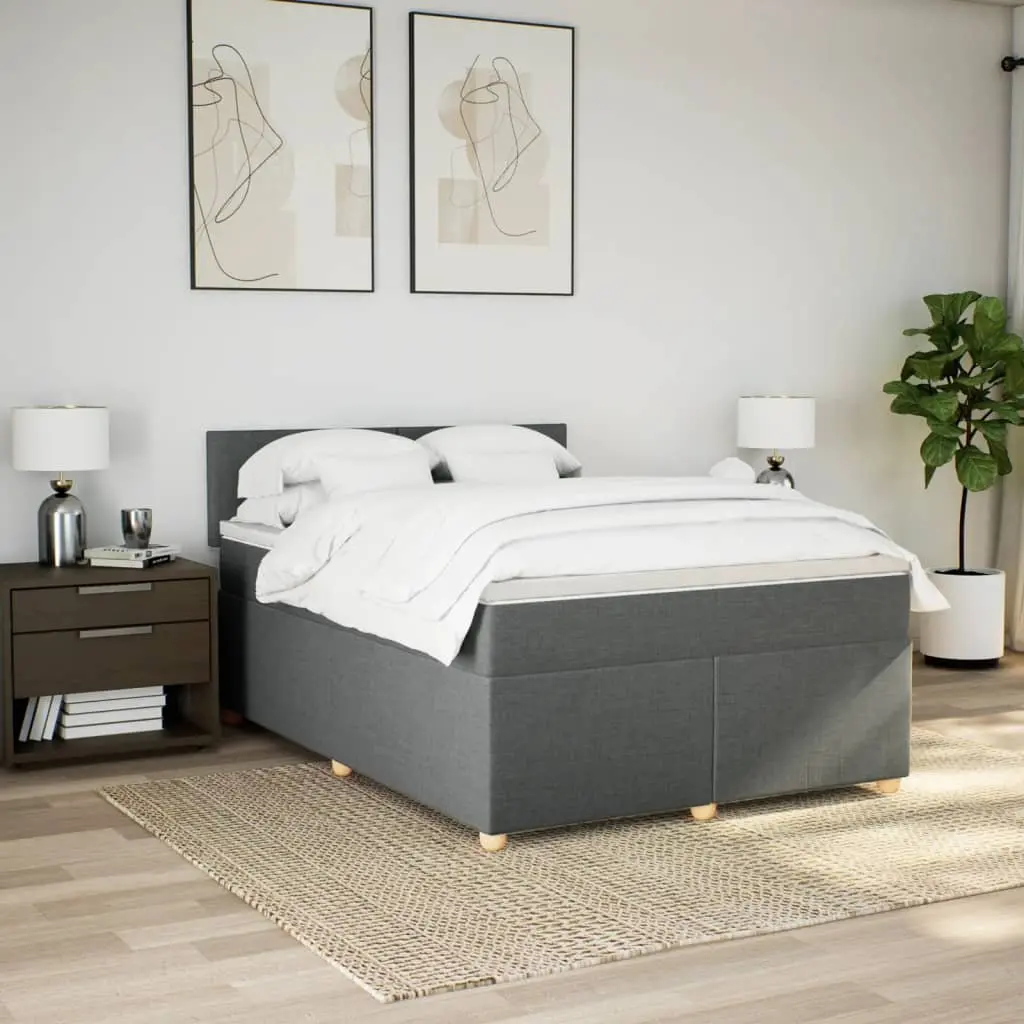 Grey Queen Box Spring Bed with LED Lights