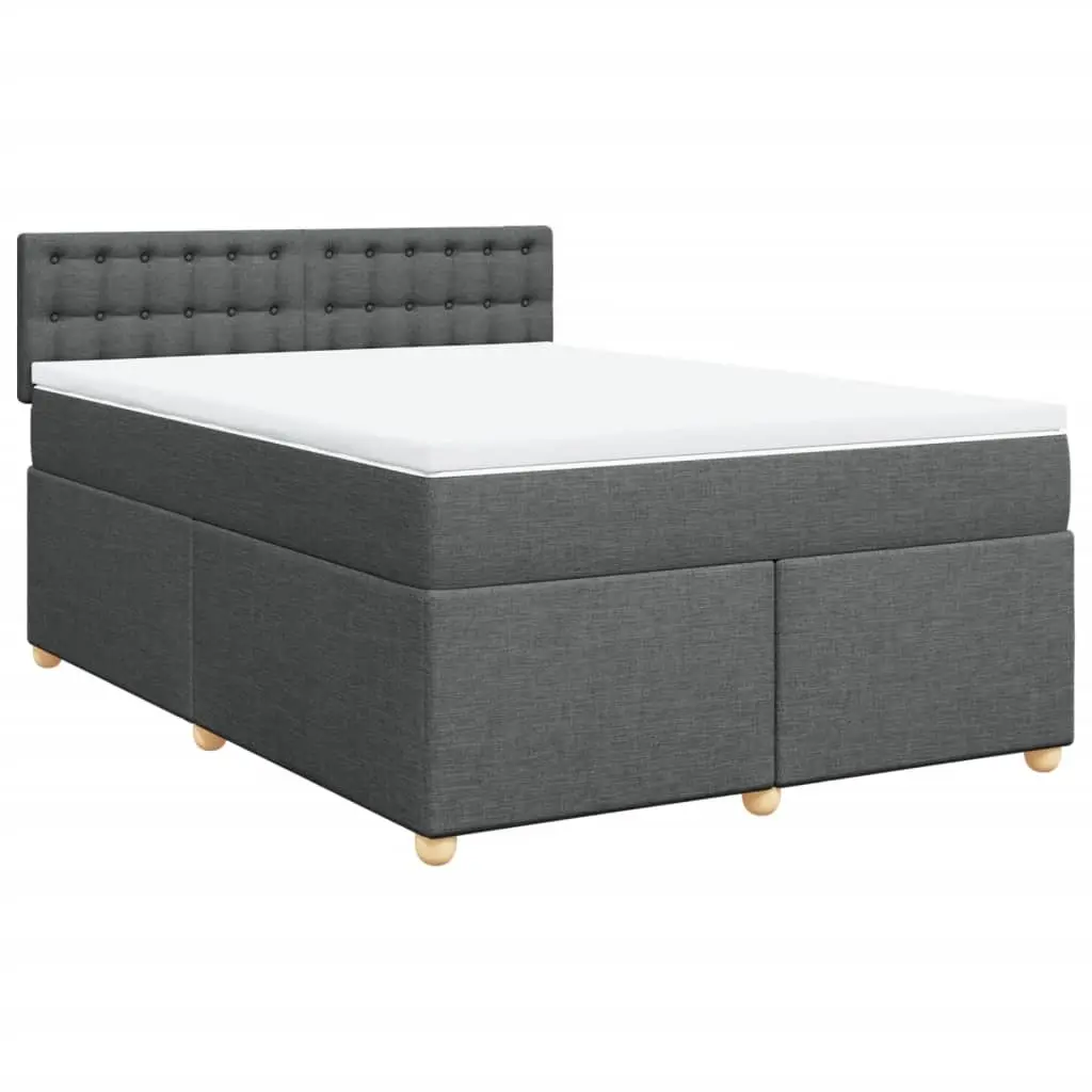 Queen Box Spring Bed with Pocket Mattress LED Lights Grey Fabric Bedroom